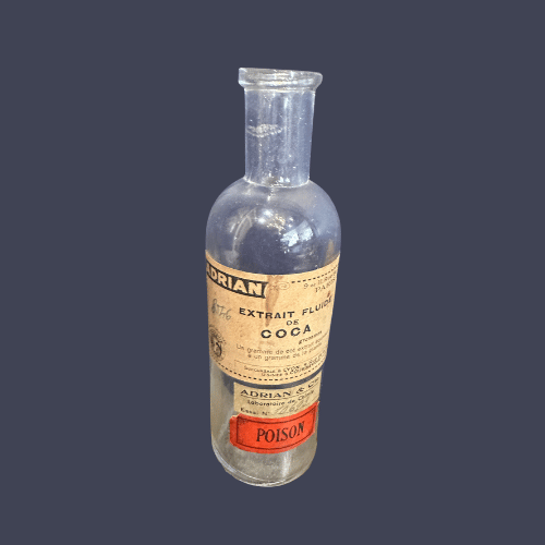 Flacon Pharmaceutique Ancien – Extrait Fluide de Coca – Adrian & Cie Paris – Poison XIXe-XXe